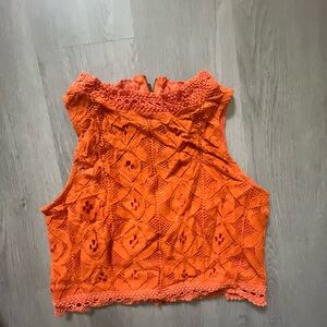Orange Lace Sleeveless Top